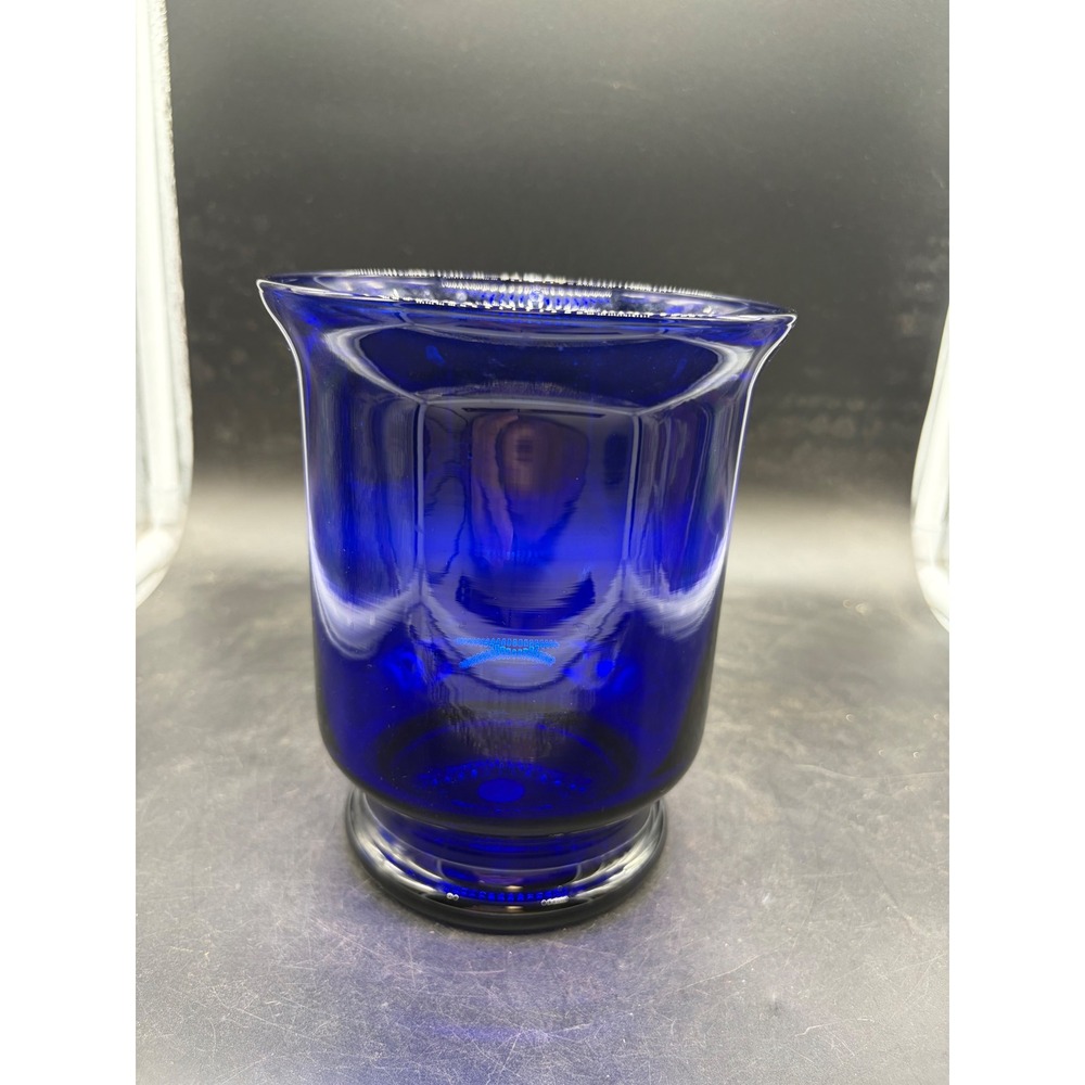 PartyLite Cobalt Blue Glass Hurricane Candle Holder Portugal 7.5 Inch Vase